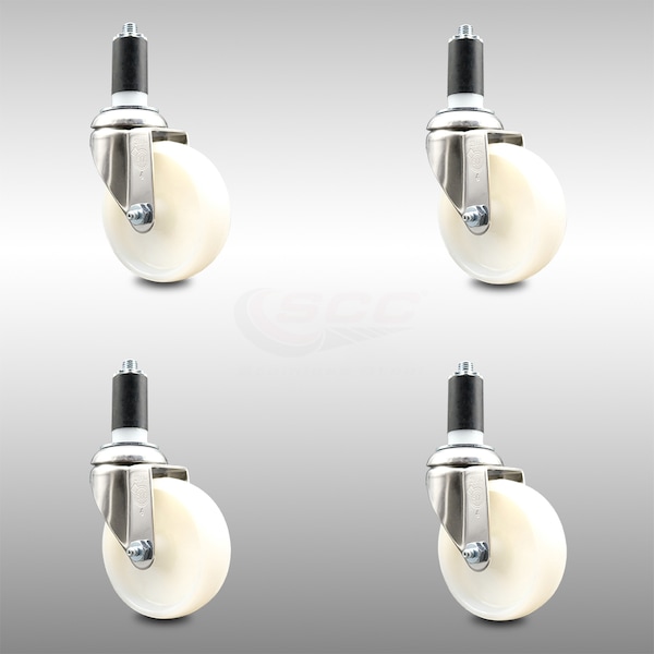4 Inch 316SS Nylon Wheel Swivel 1-1/4 Inch Expanding Stem Caster Set SCC